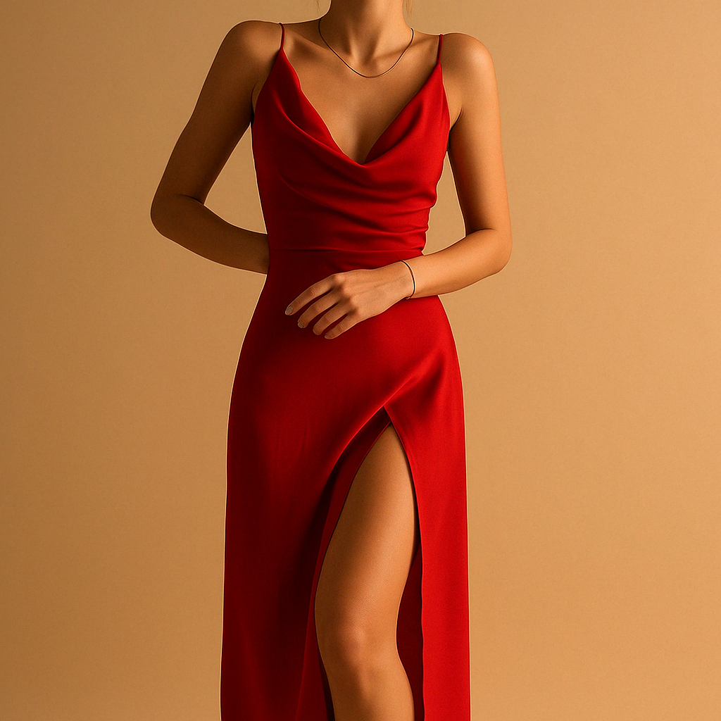 Elegant maxi dress for women named Sophia with a flowing fit and V-neck, ankle-length design, perfect for weddings, galas, and formal events.