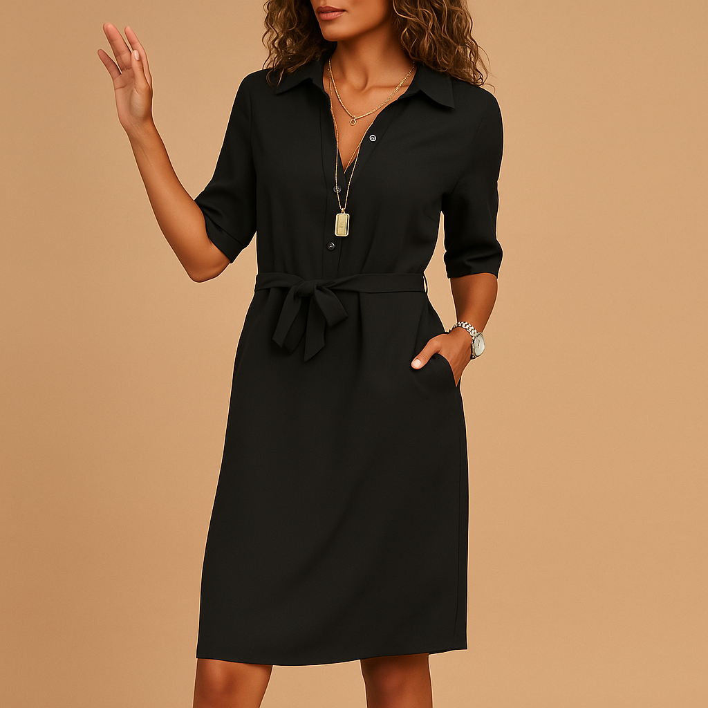 Elegant modern dress for women named Clara, featuring a flattering fit and timeless design, perfect for work, leisure, or evening wear.