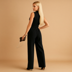 Elegant wrap jumpsuit for women named Sophia with wide legs and tailored fit, perfect for formal events, business occasions, and stylish gatherings.