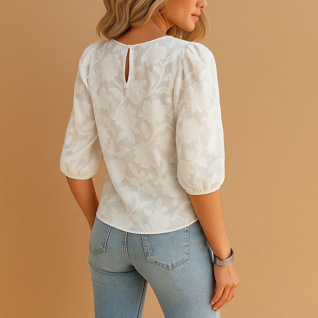 Women’s floral print blouse named Sophia with a flattering fit and elegant style, ideal for both casual wear and formal occasions.