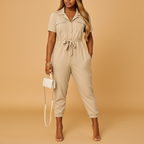 Tailored jumpsuit for women named Sophia with button closure and flattering silhouette, perfect for office wear, social occasions, and evening outings.