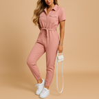 Tailored jumpsuit for women named Sophia with button closure and flattering silhouette, perfect for office wear, social occasions, and evening outings.